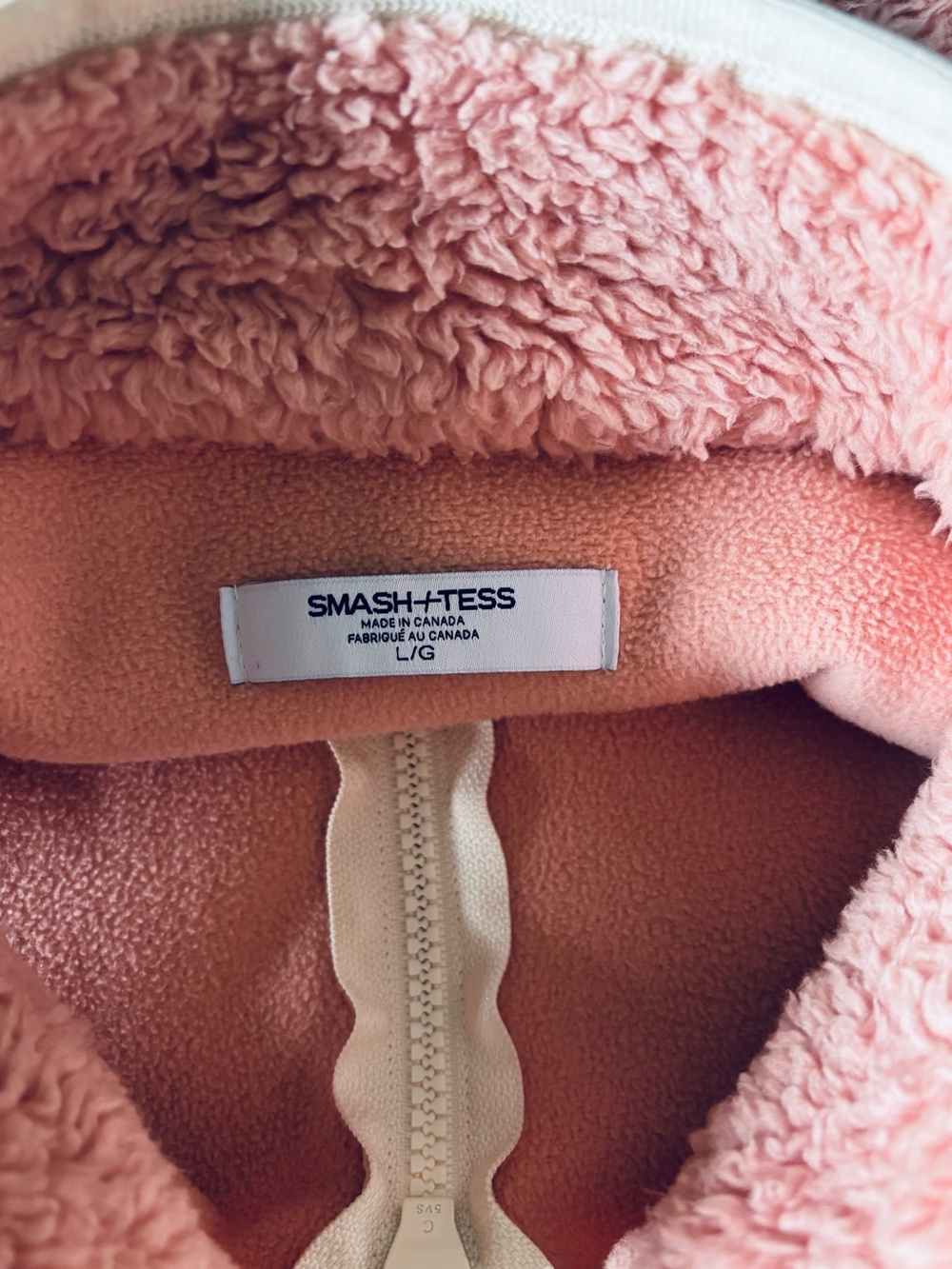 SMASH+TESS Long Teddy Sherpa Vest Pink Oversized Zip L Made in Canada - Picture 2 of 7